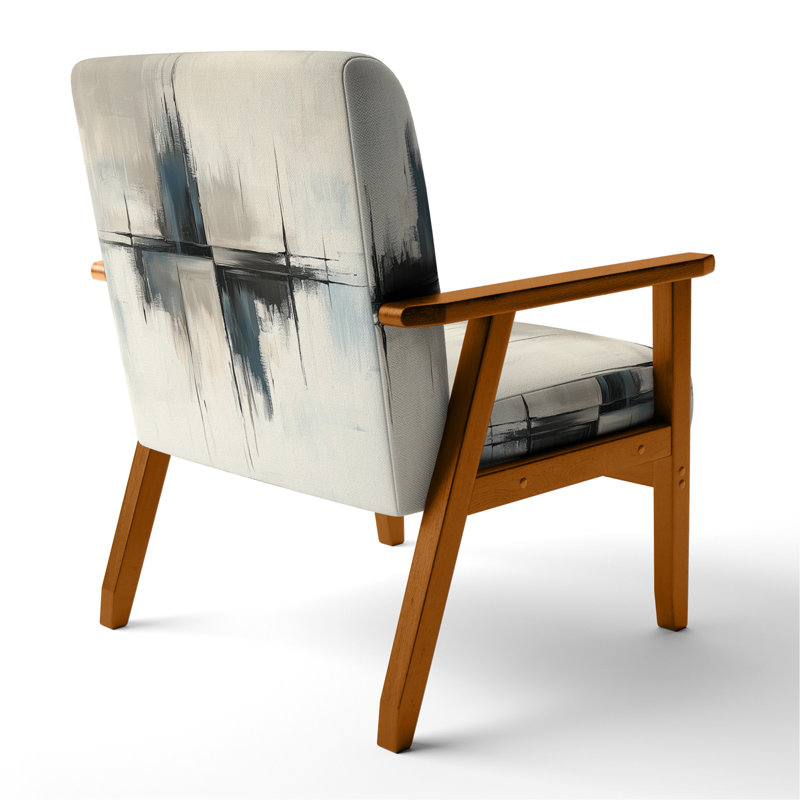 Chaise rembourrée à abstrait géométrique abstrait, Accoudoirs carrés bruns