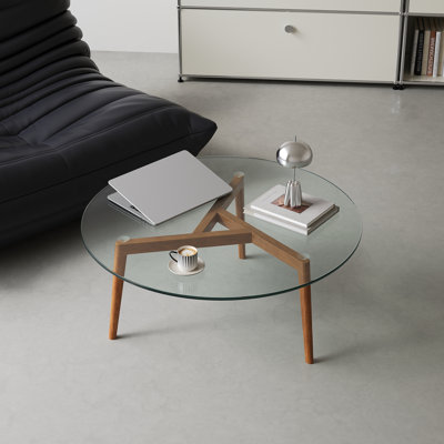 Glass Top Coffee Table With Solid Wood Frame