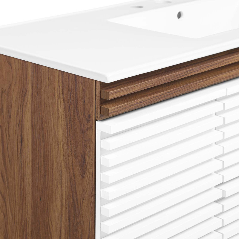 Meuble-lavabo mural 48 po Modway Render, Blanc, Blanc / Noyer