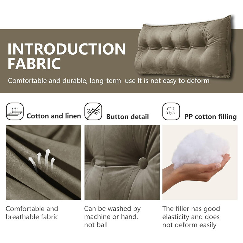 Sit-up Back Comfort 100% Cotton Velvet Button Tufted Bed Rest Headboard Decorative Back Support Pillow, Accent Side Sleeper Body Pillow Compression