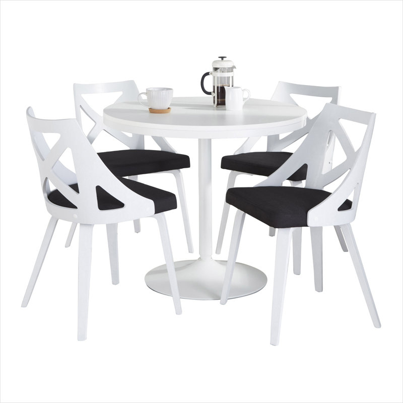 Ensemble de salle à manger 5 pièces rond avec plateau blanc et chaises rembourrées gris anthracite, style contemporain