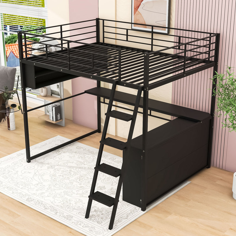 Lit mezzanine avec DEL, bureau et tablettes de rangement, Double