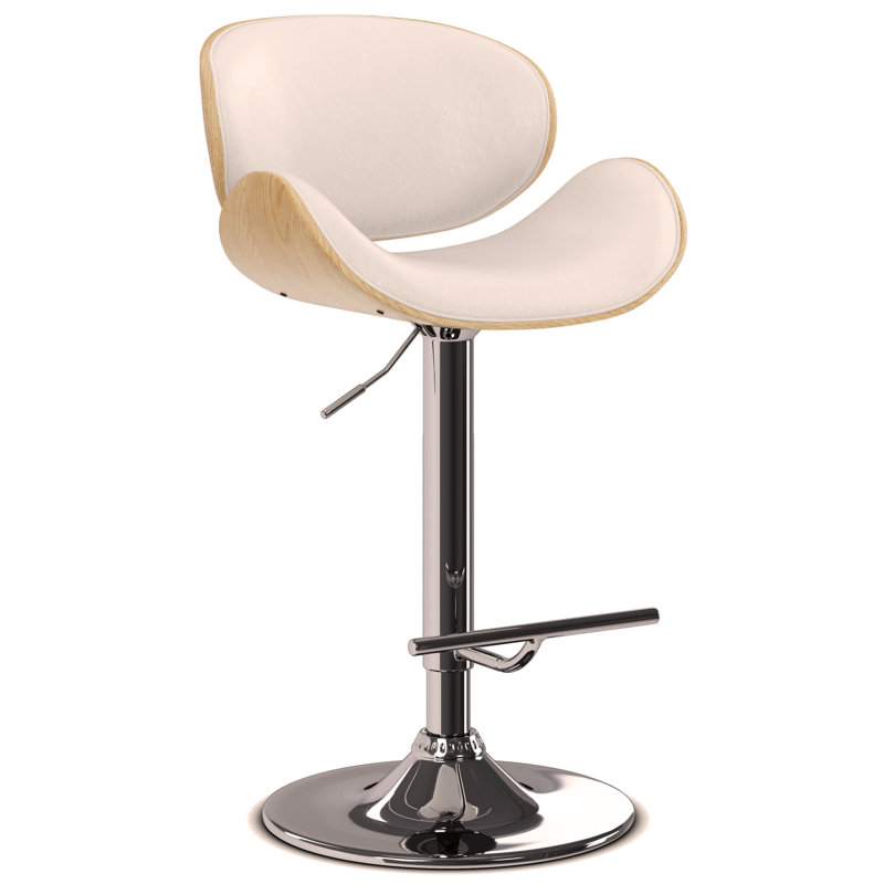 Bentwood Adjustable Swivel Bar Stool , White, Light Brown