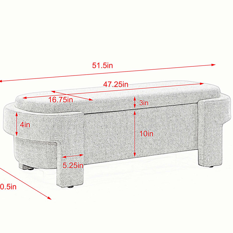 Banc rembourré avec grand espace de rangement, Beige