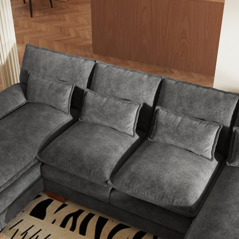 112" U Shaped Modern Chenille Sectional Sofa, Gray Chenille