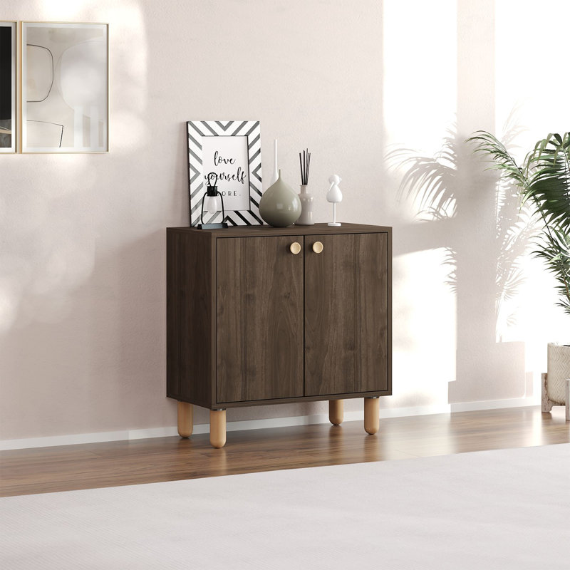 8 Pairs Shoe Storage Cabinet With Wooden Legs, Walnut