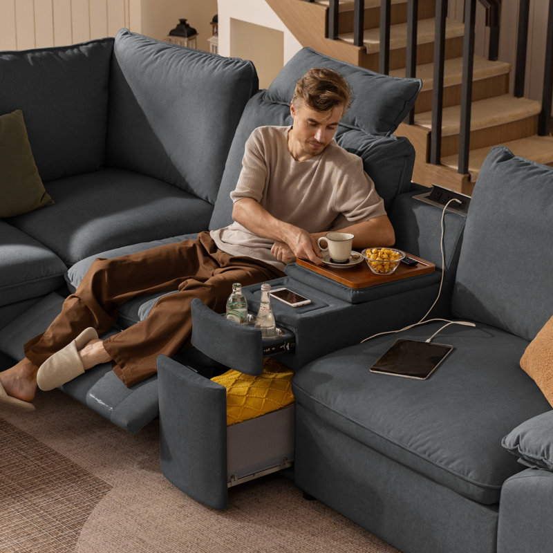 Canapé inclinable électrique à 3 places avec causeuse avec repose-tête et canapé modulaire surdimensionné avec table, tiroir, charge et repose-pieds avec rangement