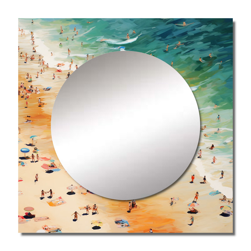 Parasol de plage vue aérienne VI - Art mural miroir nautique et carré pour la salle de bain, 29 po x 29 po