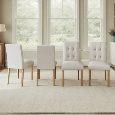 Dining Chairs Set of 4, Modern Dining Room Chairs with Back, Fabric Kitchen Side Chairs with Wood Legs