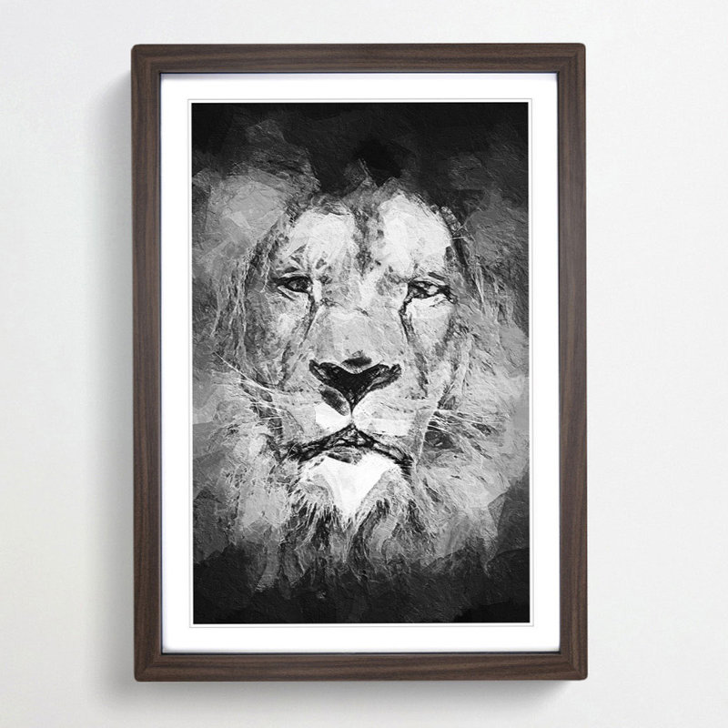 Lion Portrait in Abstract - Picture Frame Painting Print, 65cm H x 48cm W x 2cm D, Walnut Framed