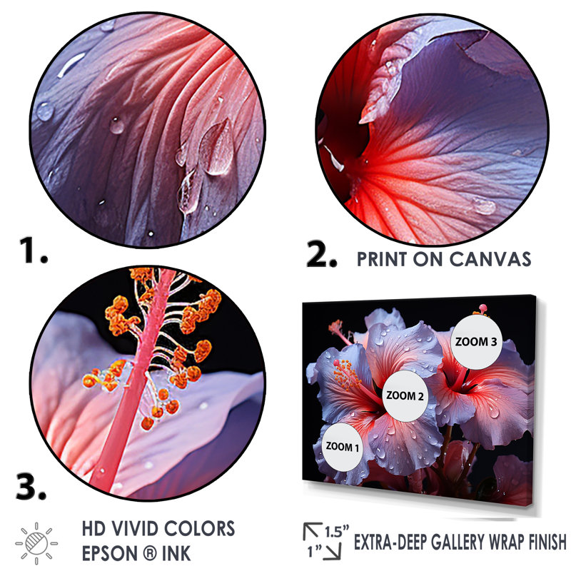 Hibiscus mauve moderne, impression sur toile, H 12 po x l 20 po x P 1 po, Cadre simple noir