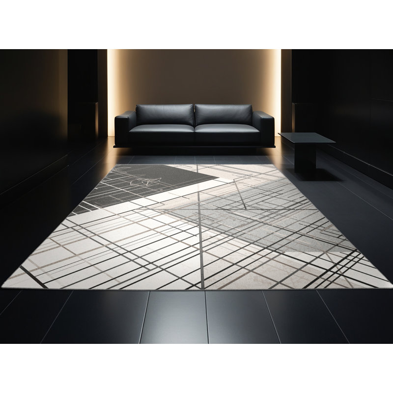 Tapis gris à motif géométrique moderne lavable à la machine Bemott, 6 x 9