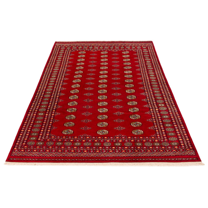 Tapis unique en laine noué à la main 6 pi 9 po x 10 pi 4 po rouge Peshawar Bokhara