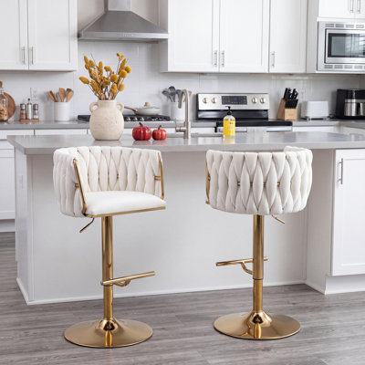 Swivel Adjustable Height Velvet Bar Stool