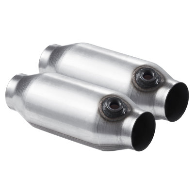 Universal Catalytic Converter, 2.5 Inch Inlet/Outlet, 2 Pack High Flow Car Catalytic Converter with O2 Port, Direct Replacement, Stainless Steel Material, for Quick Exhaust Gas Purification