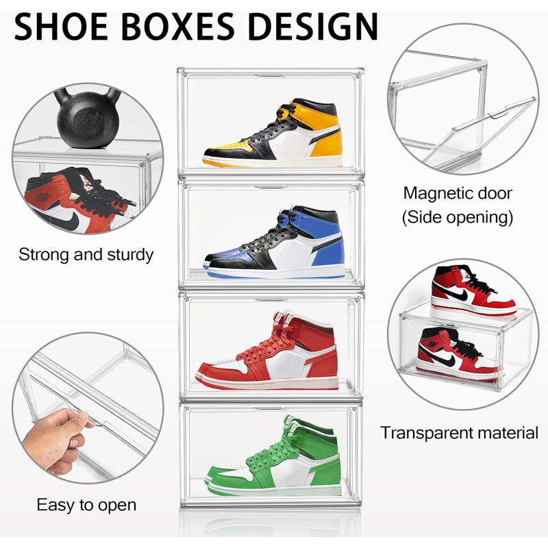 Acrylic Sneaker Shoe Display Case Transparent Shoe Box Storage Bins Clear Plastic Stackable Boot Handbag Organizer Containers With Lids, 1Pack Size 14