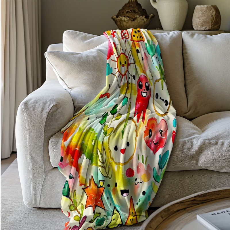 Festive Rainbow Doodles - 1 Piece Premium Sherpa B Throw Blanket, 60" W x 80" L
