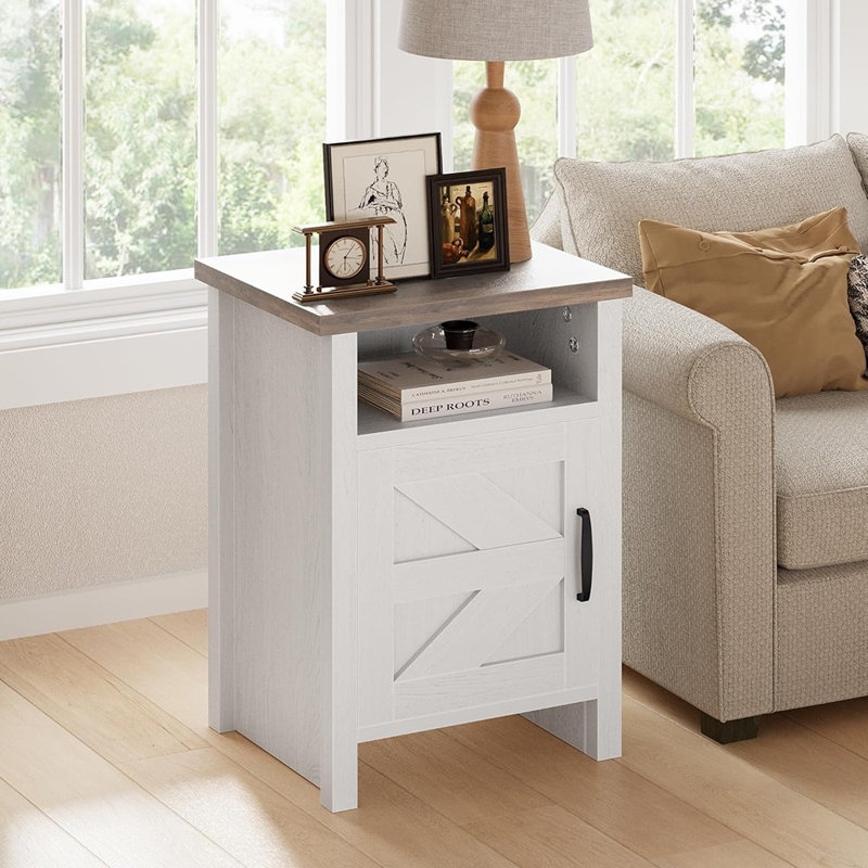 Ensemble de 2 tables de chevet blanches avec porte de grange et tablette pour salon de chambre à coucher Farmhouse
