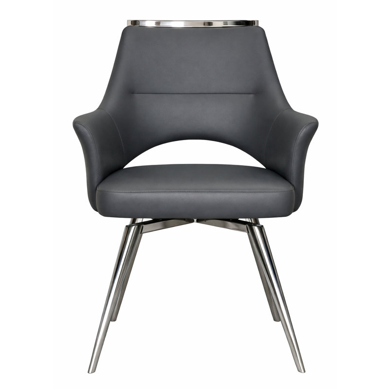 Atlas Swivel Dining Armchair Dark Gray Faux Leather w Chrome Legs