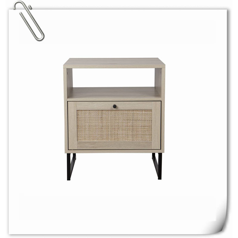Table d'appoint en rotin avec rangement pour le salon ou la chambre Ã  coucher, Chêne / noir, Individuel