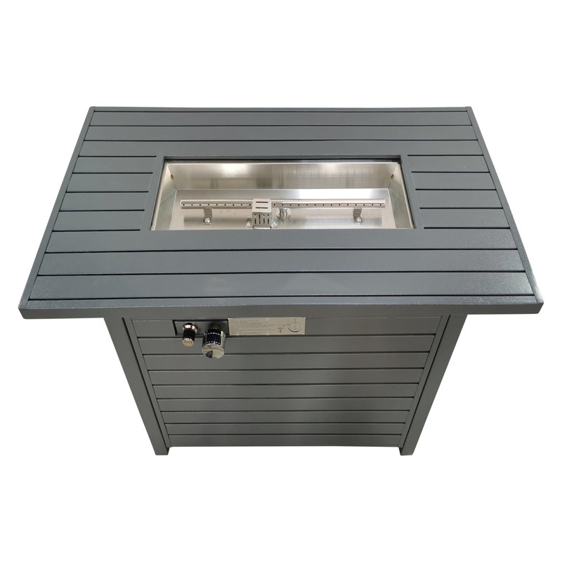 Table de foyer d'extérieur en acier au propane avec couvercle, Gris
