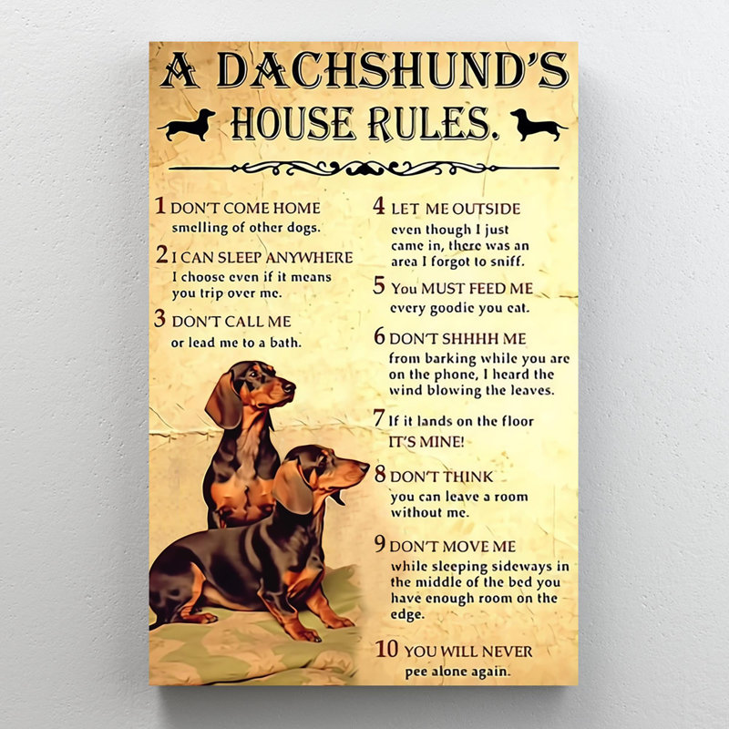 A Dachshunds House Rules - 1 Piece Rectangle Graphic Art Print On Wrapped Canvas, L 24 po x H 36 po