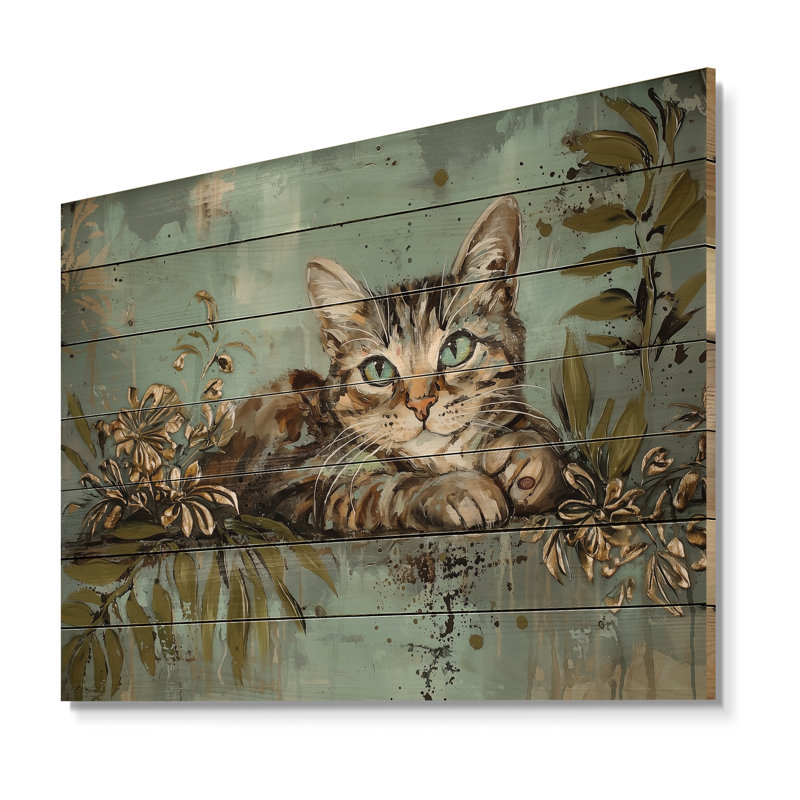 Chat rétro ludique I, impression sur bois gris moderne sur bois de pin naturel, H 10 po x l 20 po