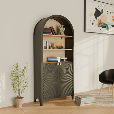 Bibliothèque de rangement de style Mid-Century moderne à 5 niveaux avec porte, 61 po