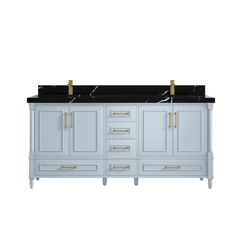 Moncef 72 po X P 22 po De meuble-lavabo double D Quartz brun Viola, Bleu, Or brossé, Noir Calacatta