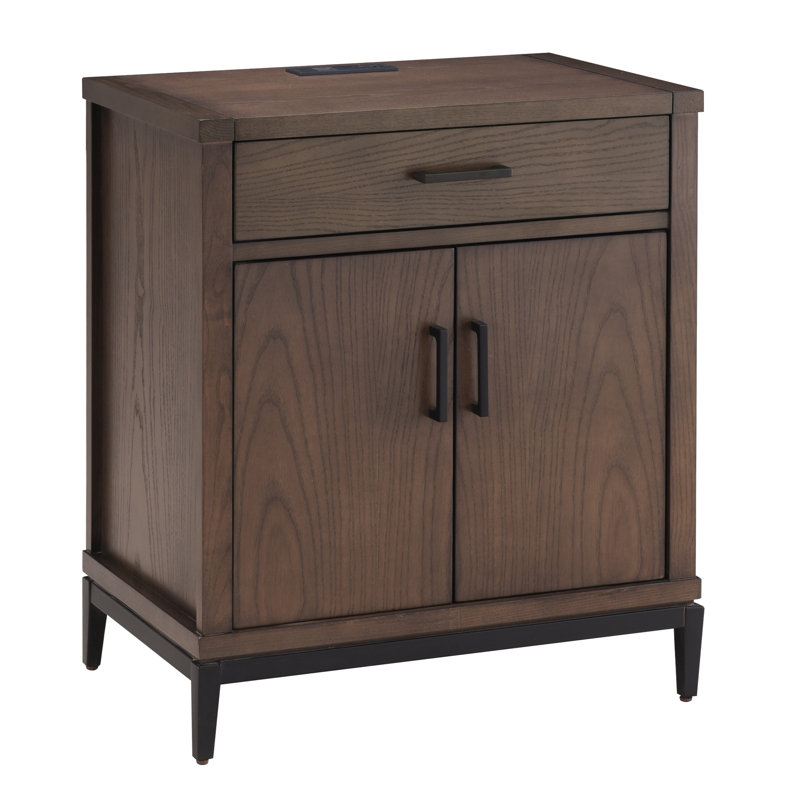 Hallsteinn Solid + Manufactured Wood Side Table, Matte Black/Dark Coffee Bean Brown