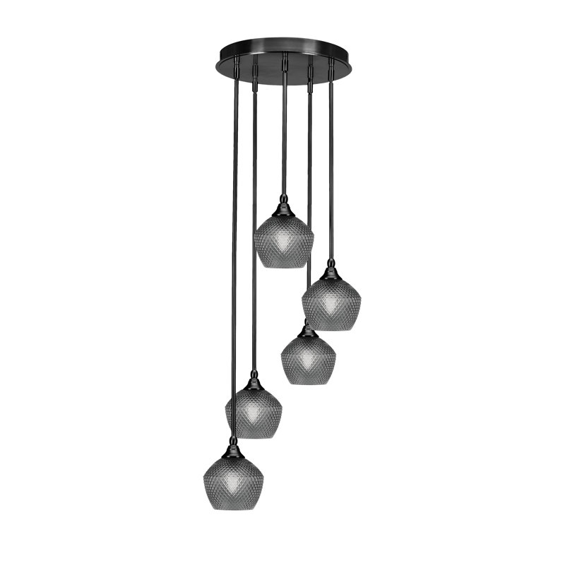 Luminaire suspendu grappe 5 lumières Kieisha Empire, Noir / transparent, Noir mat, Fumée