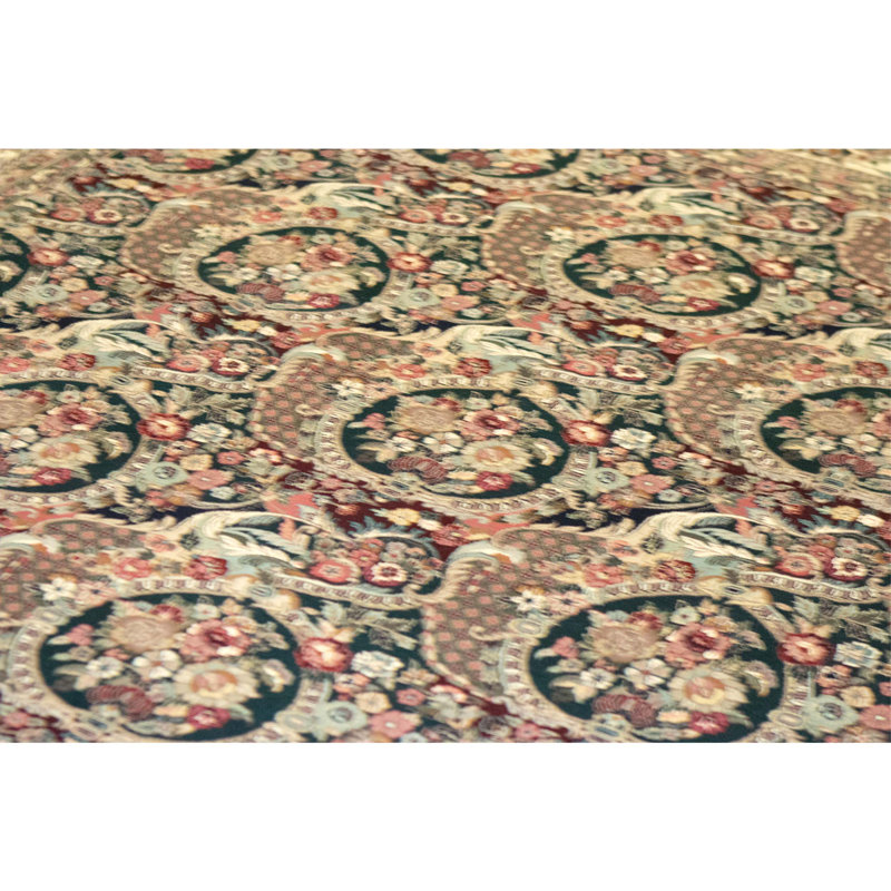 Hand Knotted Wool Area Rug in Green And Ivory