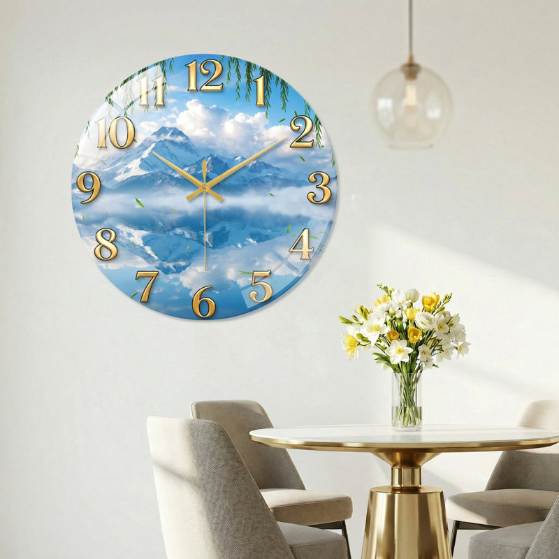 Horloge murale en verre Mountain, 40 x 40 cm (15,7 x 15,7 pouces)