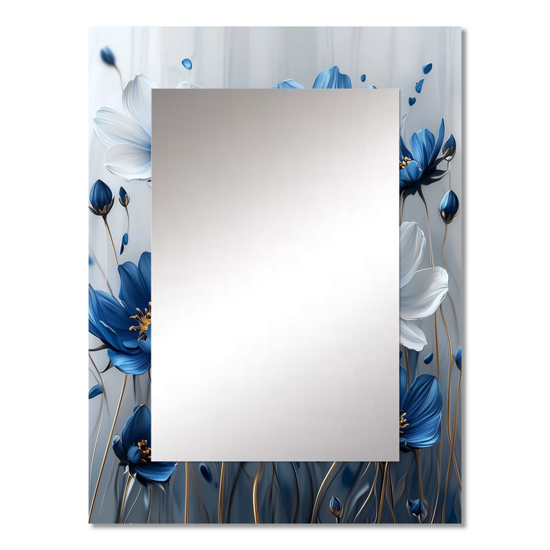 Meadows of Blue Cornflowers IV - grand miroir mural cornflowers, miroir décoratif traditionnel, impression d'art en métal
