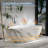 67" Ink Spread With Gold Veining Freestanding Solid Surface Bathtub
