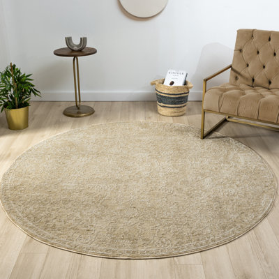 Mulay Beige/Gold Farmhouse Floral Power-Loomed Indoor Area Rug