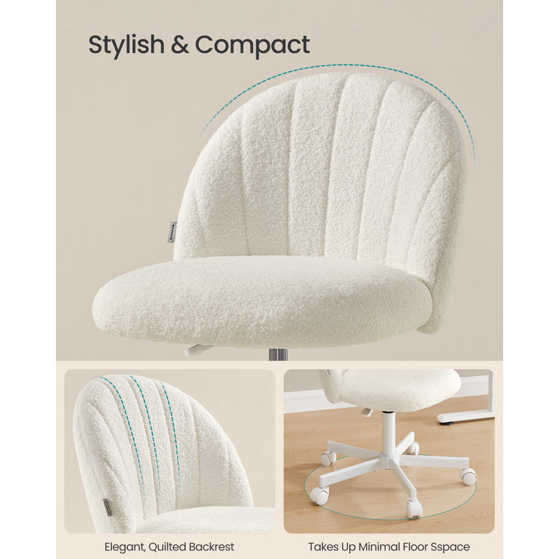 Office Chair, Swivel Makeup Vanity Desk Chair, Height Adjustable, Teddy Fleece, Foam Padded, For Office, Bedroom, Dressing Room