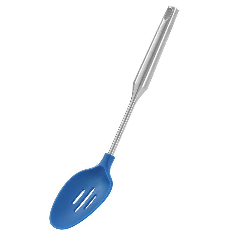 YBM Home Cuillères de cuisson à fentes antiadhésives en silicone, outils de cuisine en plastique résistant à la chaleur pour mélanger, frire, servir, égoutter, tourner et remuer, avec poignée en acier inoxydable, bleu