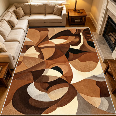 Tapis à motif géométrique abstrait incurvé 1pc pour le salon, doux et confortable, adapté à toutes les saisons, facile à entretenir, lavable à la machine, tapis de dessous de table adapté pour le salon, la table à manger, la chambre à coucher, le vestibule, la maison