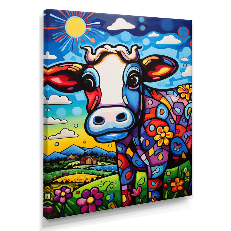 Rose vert abstrait, paysage de vache II - vache, art mural, Toile tendue, H 40 po x l 30 po x P 1,5 po