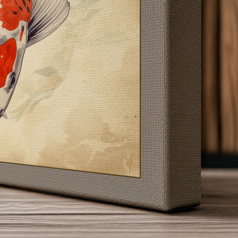 Koi in Stillness Japandi - Wrapped Canvas, 18x12 - 45.7 x 30.5 cm, Taupe Border