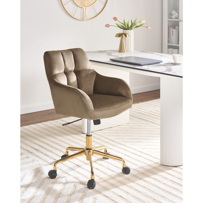17 Stories Tasheona Velvet Office Chair, Beige, Beige
