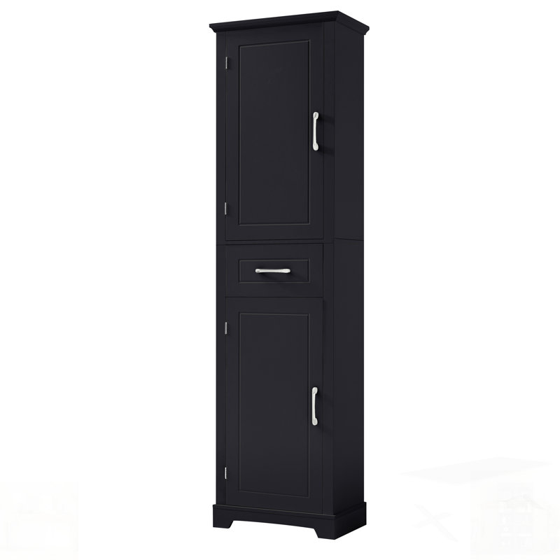 Tall Freestanding Bathroom Storage Cabinet With Two Doors, Adjustable Shelves, And Door Shelve Design, MDF Board With Painted Finish