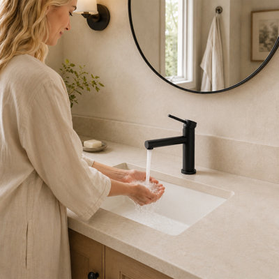 Matte black Single-Hole Single-handle Bathroom Faucet with Drain Assembly