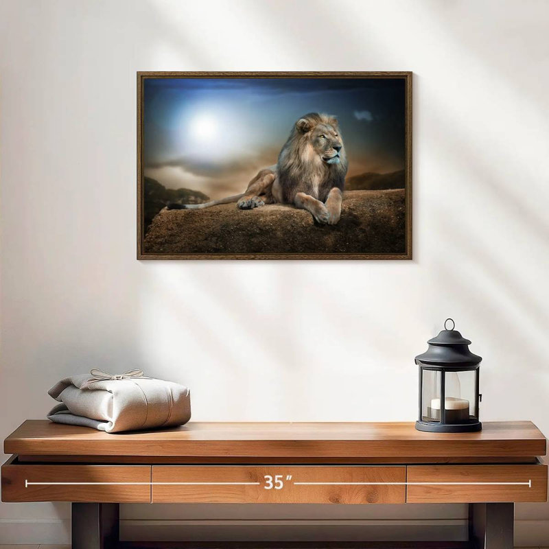 Roi lion, 19 po x 13 po, Cadre flottant noyer