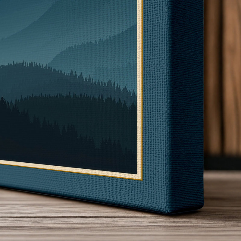 Mountains at Dusk Minimalist - Wrapped Canvas, 30x20 - 76.2 x 50.8 cm, Teal Border