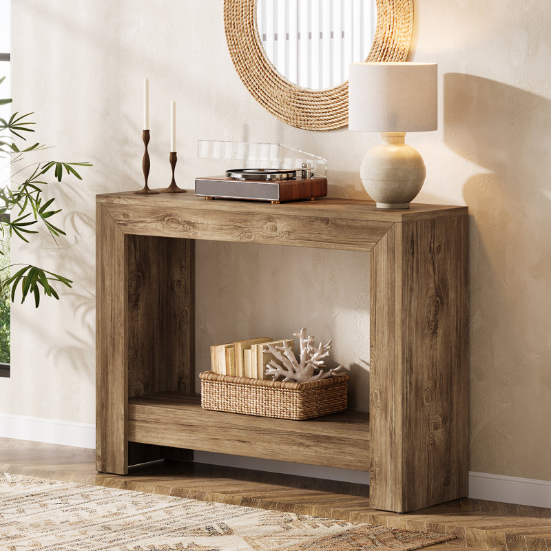 41.3" Farmhouse Console Table with 2 Tier Storage Shelves, Wooden Sofa Table for Living Room, Wood