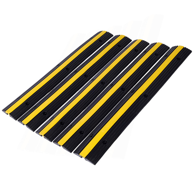 Cable Protector Ramp Rubber Speed Bumps 5 Pack Of 1 Channel 6600Lbs Load Capacity With 30 Bolts Spike For Asphalt Concrete Gravel Driveway (1 Channel, 5 Pack)