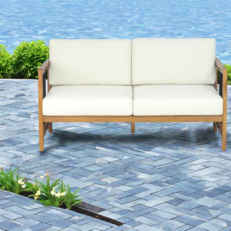 Ensemble de canapés de patio moderne, causeuse en bois d'acacia avec table de rangement pour patio