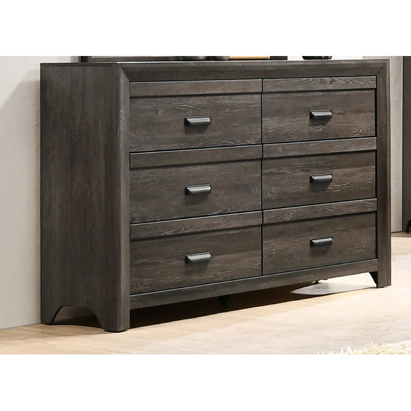 Commode contemporaine à six tiroirs, commode de chambre rustique avec cadre en bois